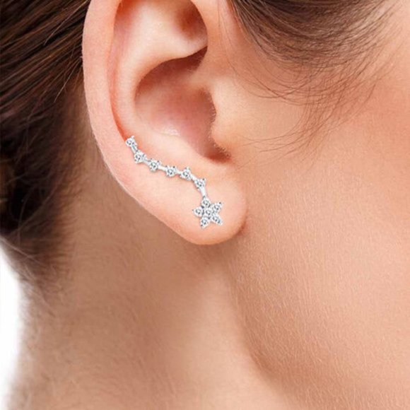 Sterling Silver Star Cubic Zircon Climber Earring - Picture 6 of 7
